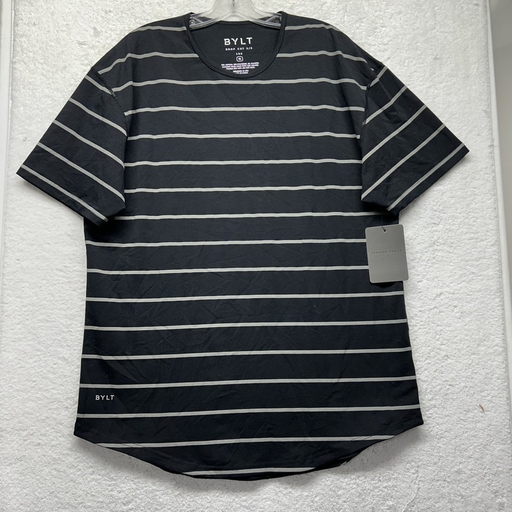 Bylt Mens Size XL Black Striped Drop Cut Short Sleeve T Shirt (U8)